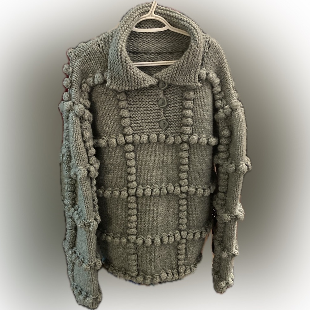 Chunky Popcorn Knit Grayish Green Sweater